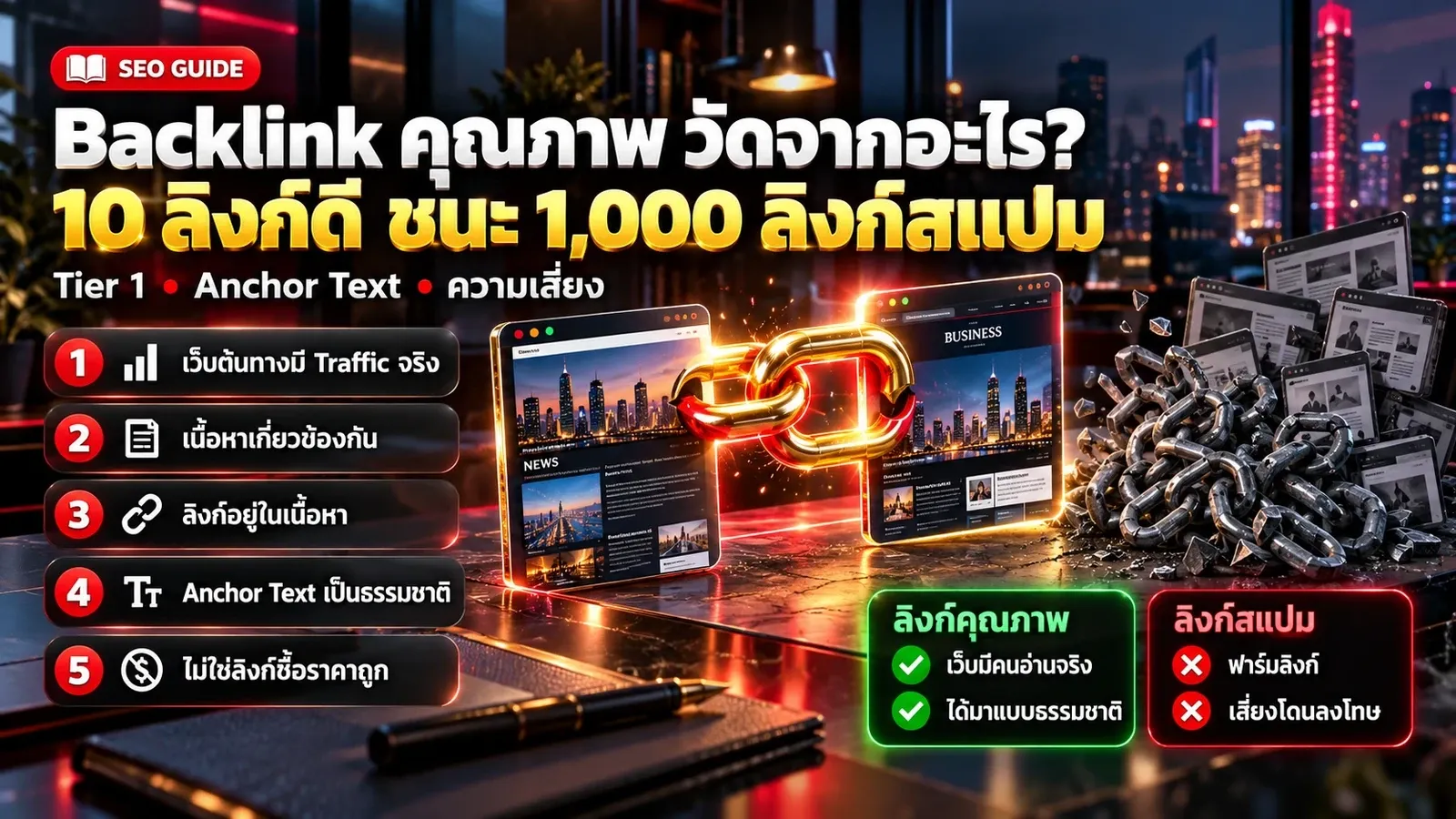อินโฟกราฟิก Backlink คุณภาพวัดจากอะไร 10 ลิงก์ดีชนะ 1,000 ลิงก์สแปม เทียบลิงก์คุณภาพกับลิงก์สแปม