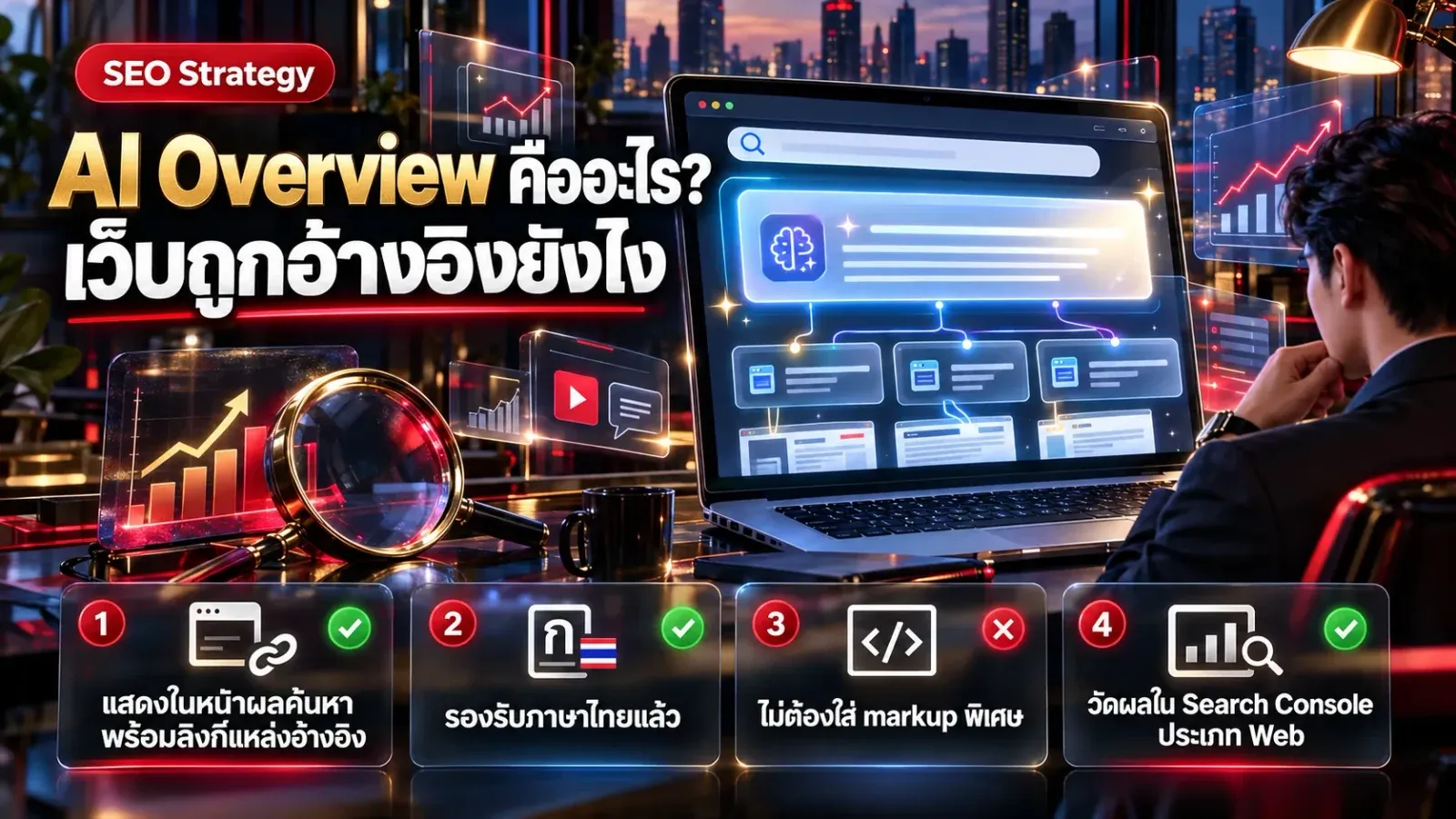 อินโฟกราฟิก ai overview คืออะไร กล่องสรุปจาก AI ในหน้าผลค้นหา Google พร้อมลิงก์แหล่งอ้างอิงไปยังเว็บไซต์